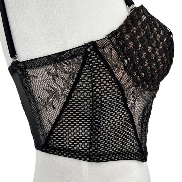 Victoria's Secret Black Floral Lace Corset Bustier Top Bra Vamp Witchy Goth 32C - Picture 7 of 15